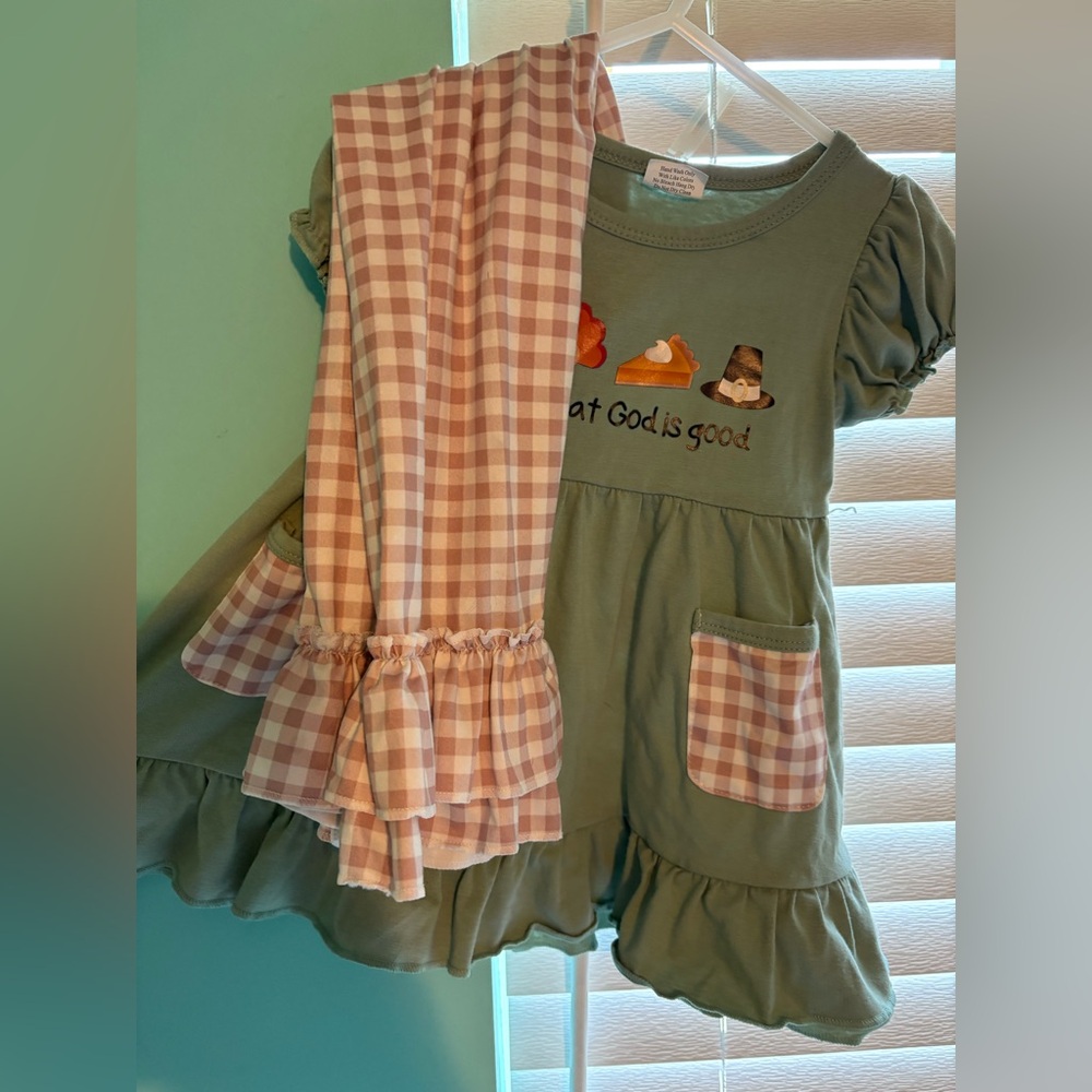 Green and Pink Gingham set with Embroidery